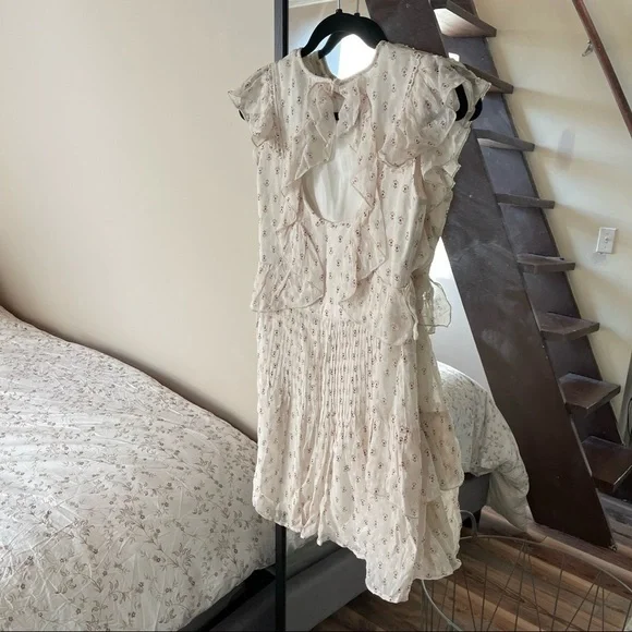 REISS Valerie Ruffle Sleeve Dress Cream Dresses